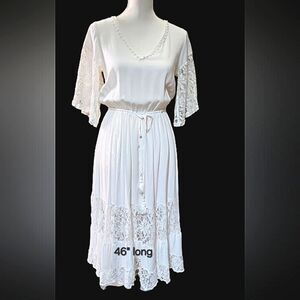 White Lace Maxi Dress with Bell Sleeves. Size M